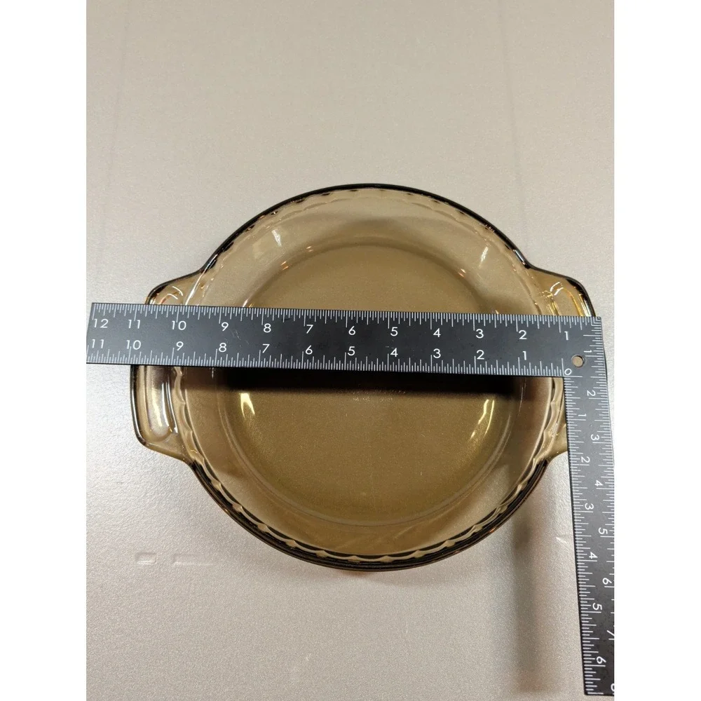 Anchor Hocking Amber Glass Deep Pie Plate 9 Inch Round Ovenware 1 Qt with Handle